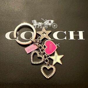 Coach Pink and Silver Heart Keychain